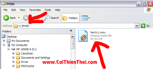 Hình 4: Trong folder "C:\PHIM" của bạn có phim "YenVy1.wmv" bạn vừa download