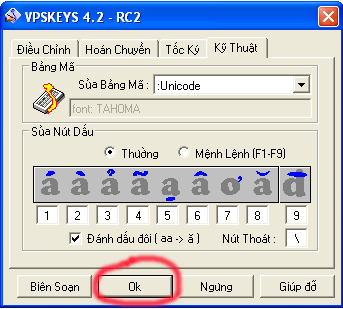 Click "OK" to start using VPS Key to type Unicode font