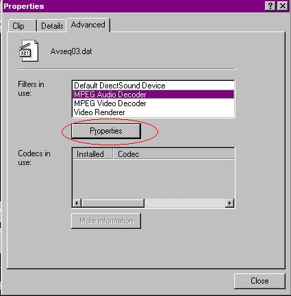 Figure 3: Select Advanced tab and choose MPEG Audio Decoder 